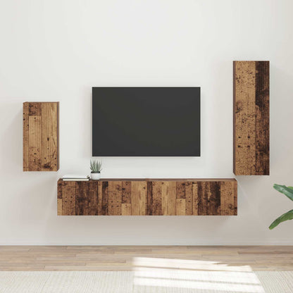 TV Cabinet Set Wall-mounted 4 pcs Old Wood Engineered Wood