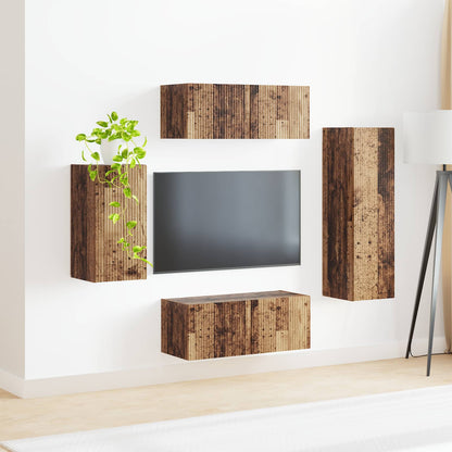 TV Cabinet Set Wall-mounted 4 pcs Old Wood Engineered Wood