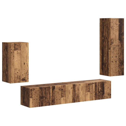 TV Cabinet Set Wall-mounted 4 pcs Old Wood Engineered Wood