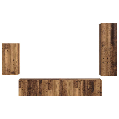 TV Cabinet Set Wall-mounted 4 pcs Old Wood Engineered Wood