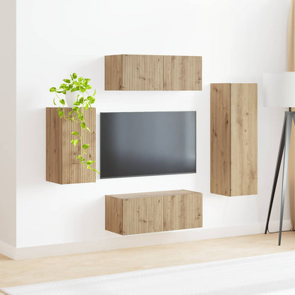 TV Cabinet Set Wall-mounted 4 pcs Artisan Oak Engineered Wood