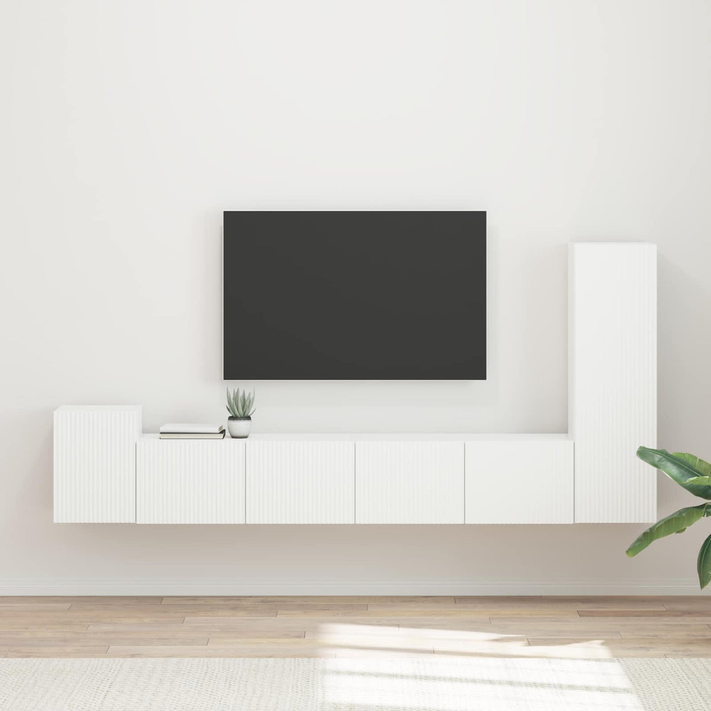 TV Cabinet Set Wall-mounted 3 pcs White Engineered Wood