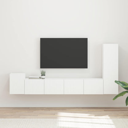 TV Cabinet Set Wall-mounted 3 pcs White Engineered Wood