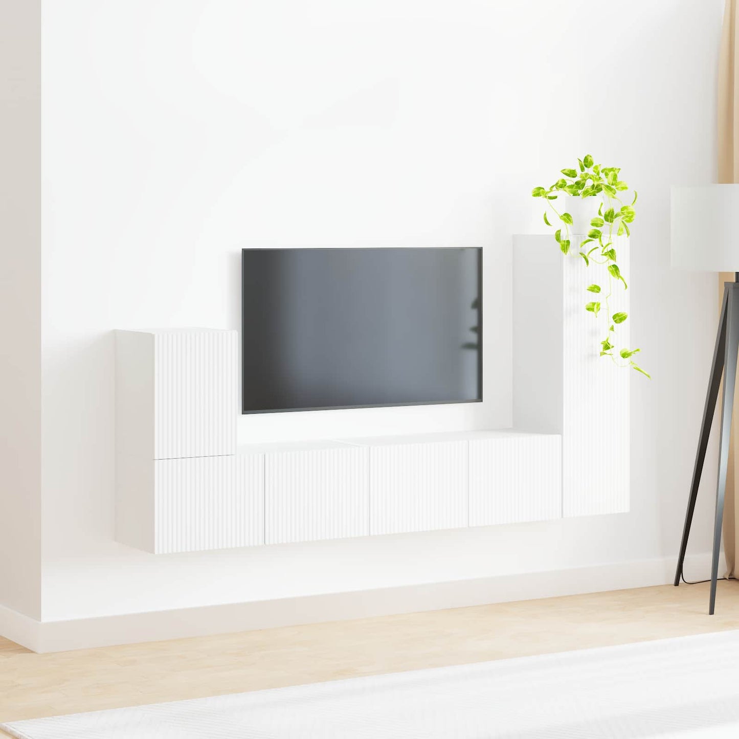 TV Cabinet Set Wall-mounted 3 pcs White Engineered Wood