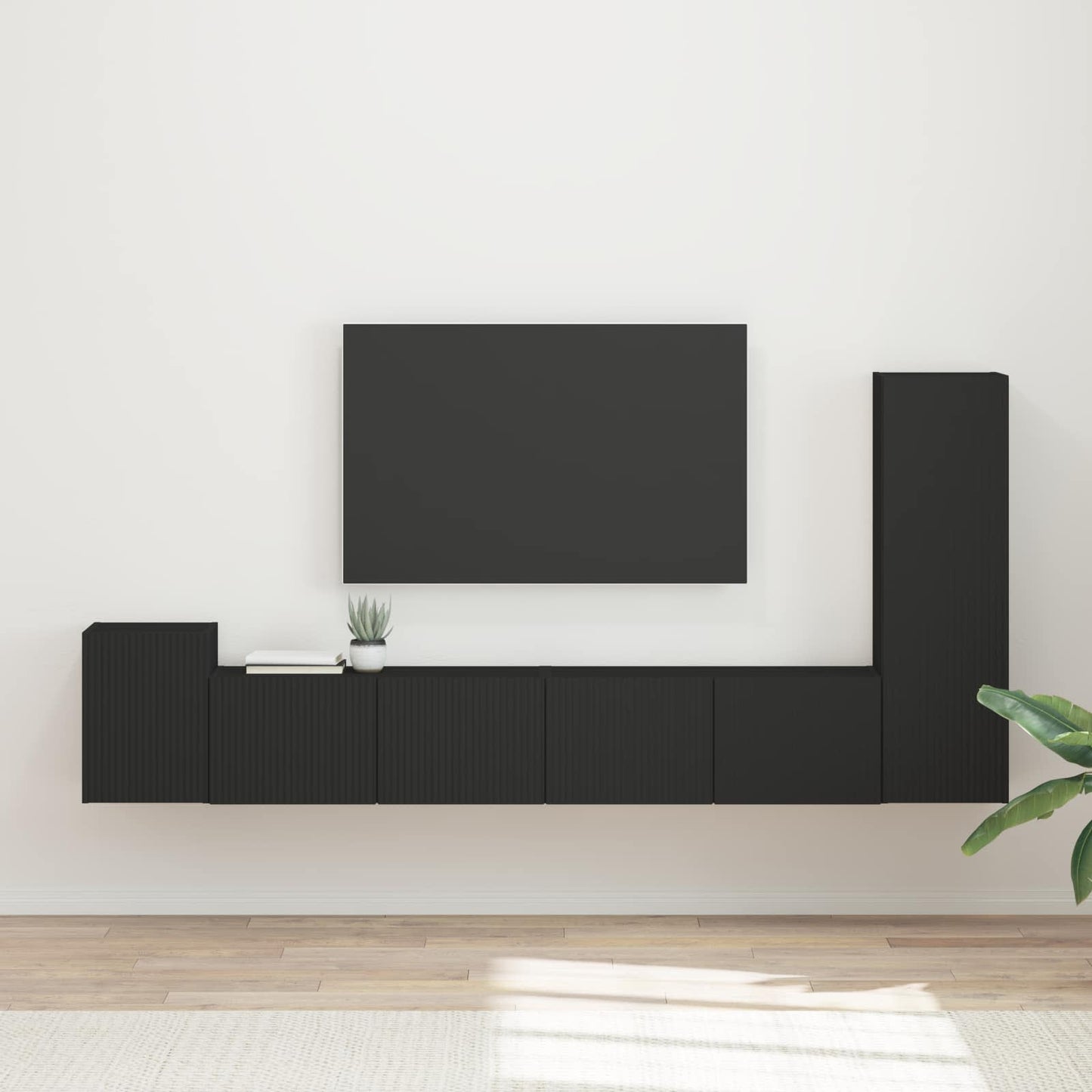TV Cabinet Set Wall-mounted 3 pcs Black Engineered Wood