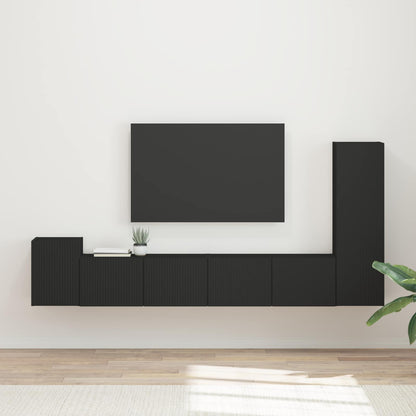 TV Cabinet Set Wall-mounted 3 pcs Black Engineered Wood