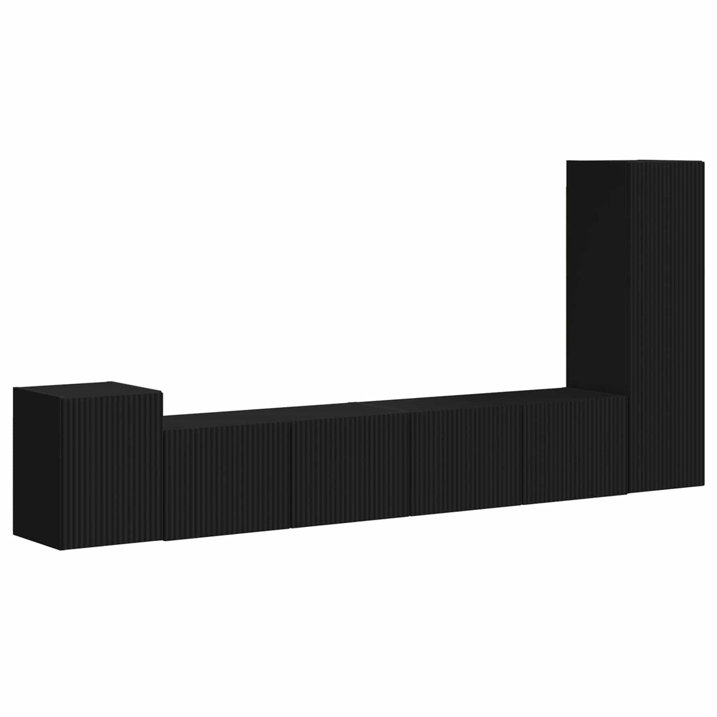 TV Cabinet Set Wall-mounted 3 pcs Black Engineered Wood