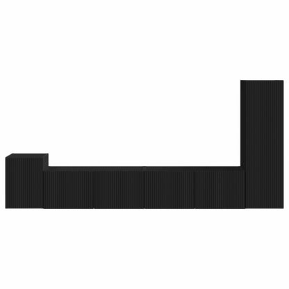 TV Cabinet Set Wall-mounted 3 pcs Black Engineered Wood