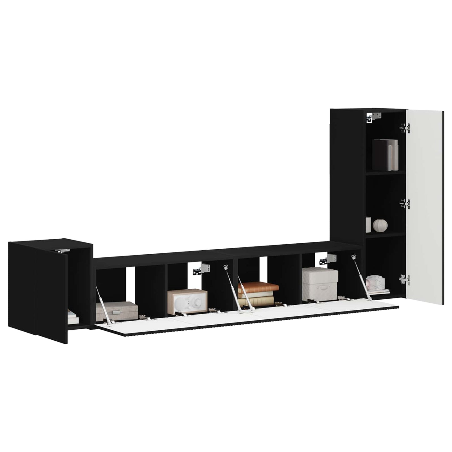 TV Cabinet Set Wall-mounted 3 pcs Black Engineered Wood
