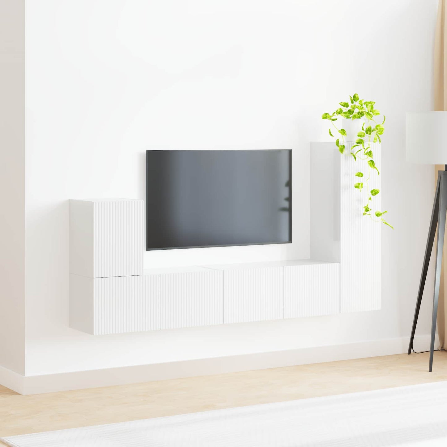 TV Cabinet Set 3 pcs High Gloss White Engineered Wood