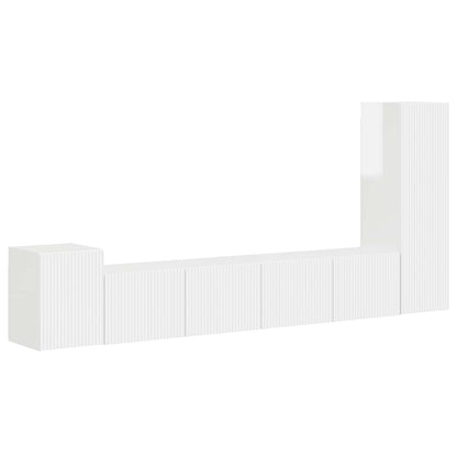 TV Cabinet Set 3 pcs High Gloss White Engineered Wood