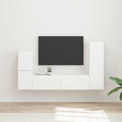 TV Cabinet Set Wall-mounted 4 pcs White Engineered Wood