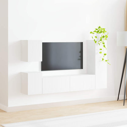 TV Cabinet Set Wall-mounted 4 pcs White Engineered Wood
