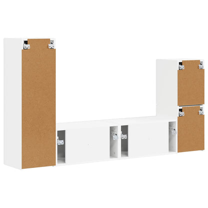 TV Cabinet Set Wall-mounted 4 pcs White Engineered Wood