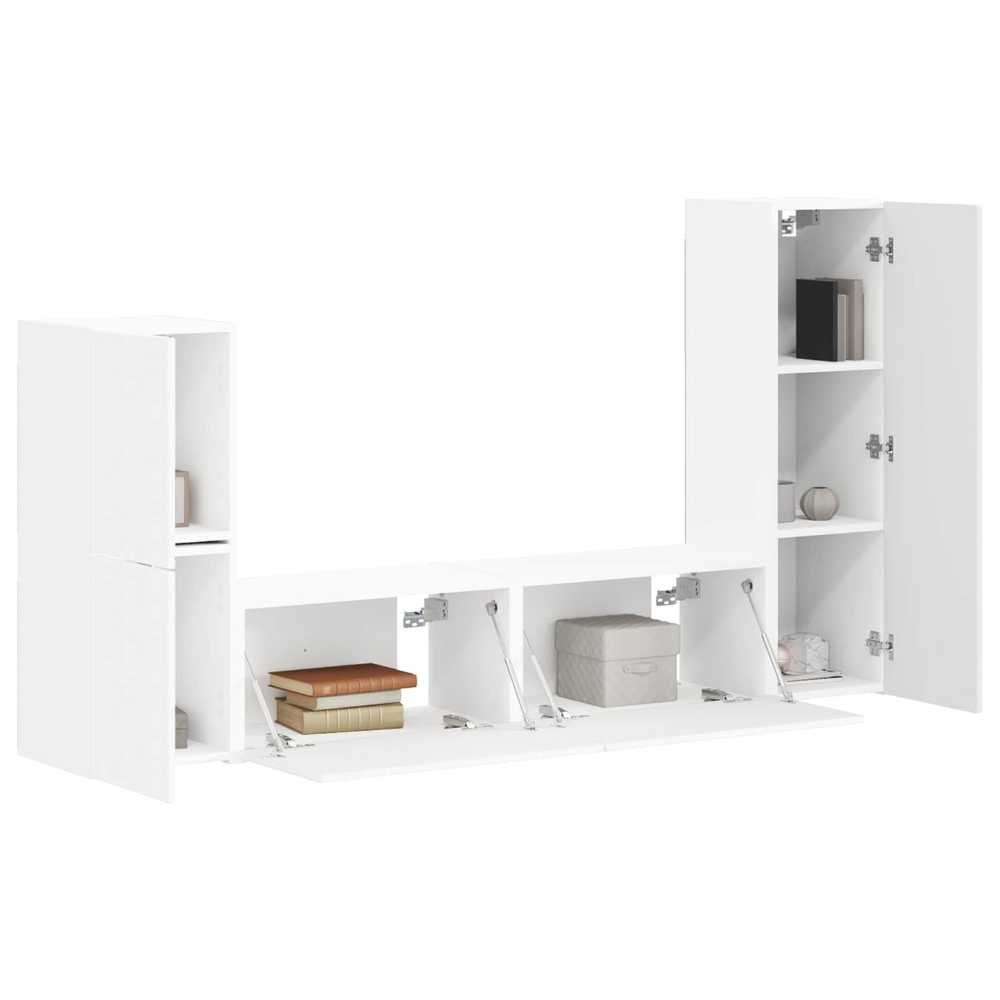 TV Cabinet Set Wall-mounted 4 pcs White Engineered Wood