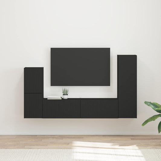 TV Cabinet Set 4 pcs Black Engineered Wood