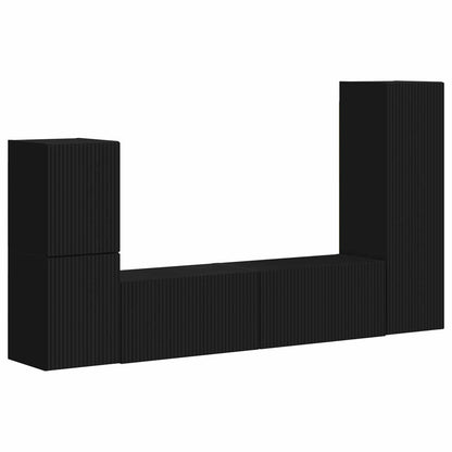 TV Cabinet Set Wall-mounted 4 pcs Black Engineered Wood