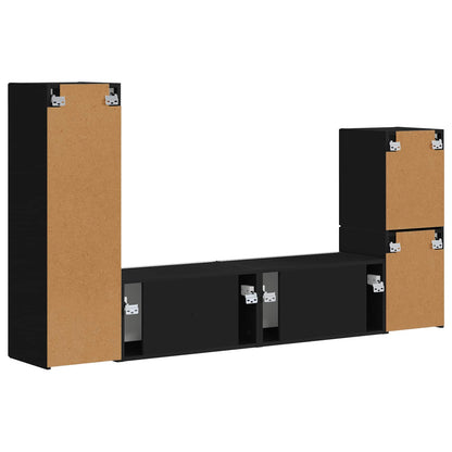 TV Cabinet Set Wall-mounted 4 pcs Black Engineered Wood