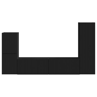 TV Cabinet Set Wall-mounted 4 pcs Black Engineered Wood
