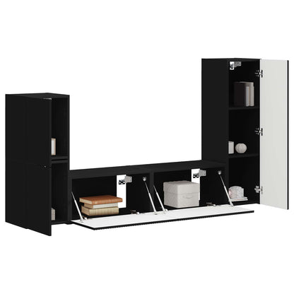 TV Cabinet Set Wall-mounted 4 pcs Black Engineered Wood