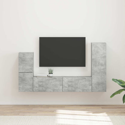 TV Cabinet Set Wall-mounted 4 pcs Concrete Grey Engineered Wood