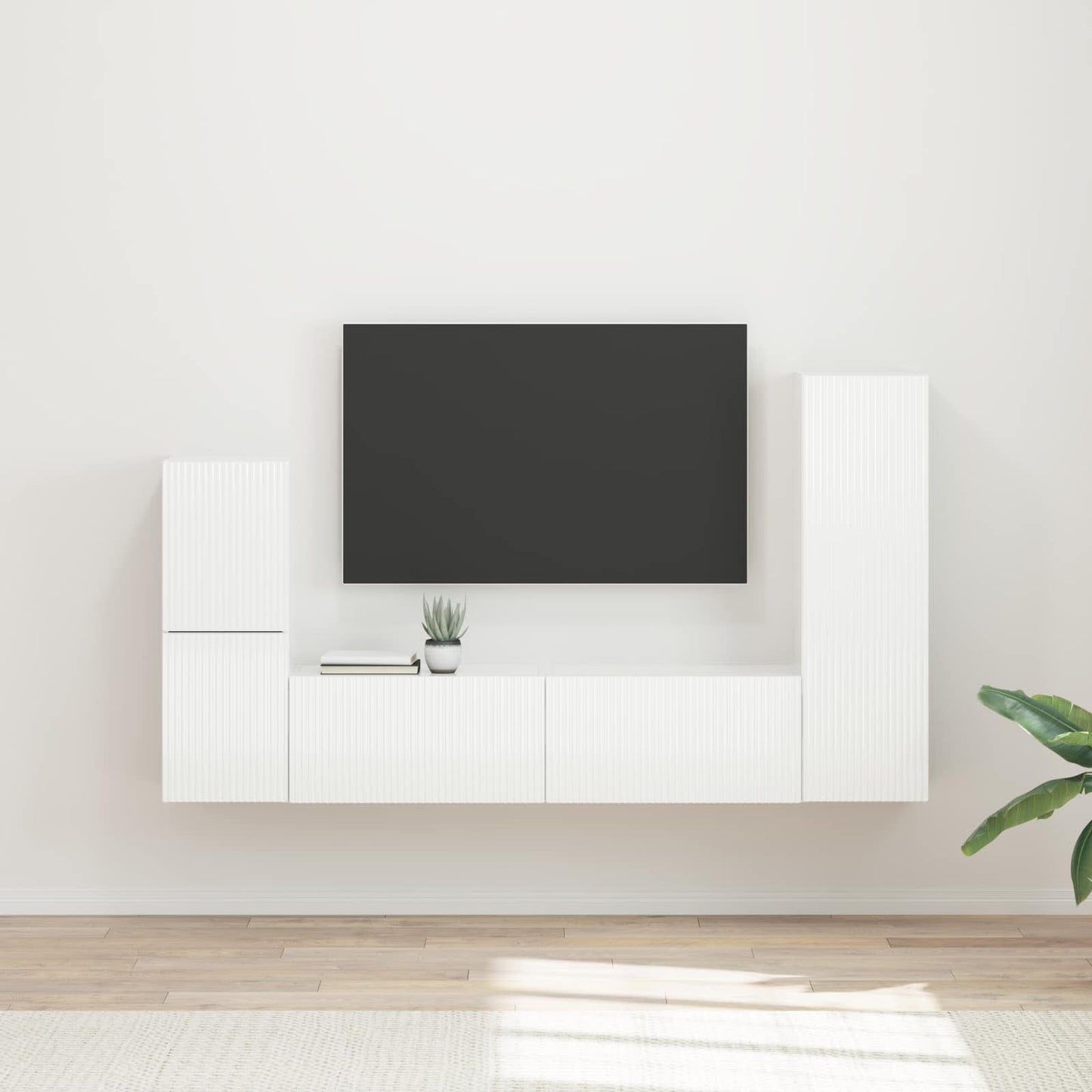 TV Cabinet Set 4 pcs High Gloss White Engineered Wood