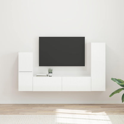 TV Cabinet Set 4 pcs High Gloss White Engineered Wood