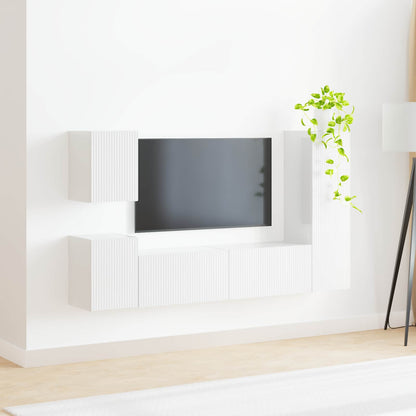 TV Cabinet Set 4 pcs High Gloss White Engineered Wood