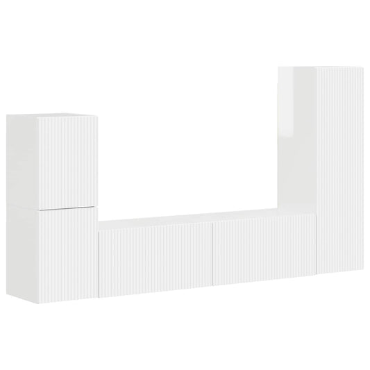 TV Cabinet Set 4 pcs High Gloss White Engineered Wood