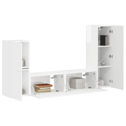 TV Cabinet Set 4 pcs High Gloss White Engineered Wood