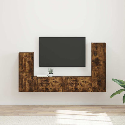 TV Cabinet Set Wall-mounted 4 pcs Smoked Oak Engineered Wood