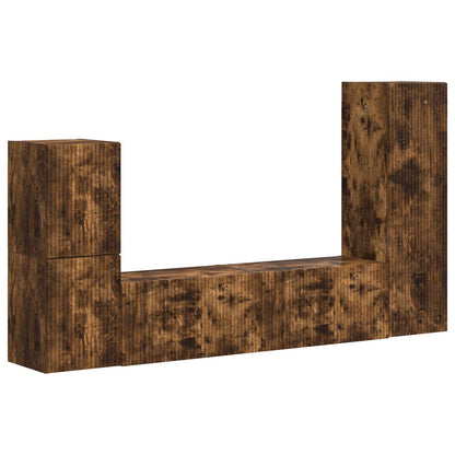 TV Cabinet Set Wall-mounted 4 pcs Smoked Oak Engineered Wood