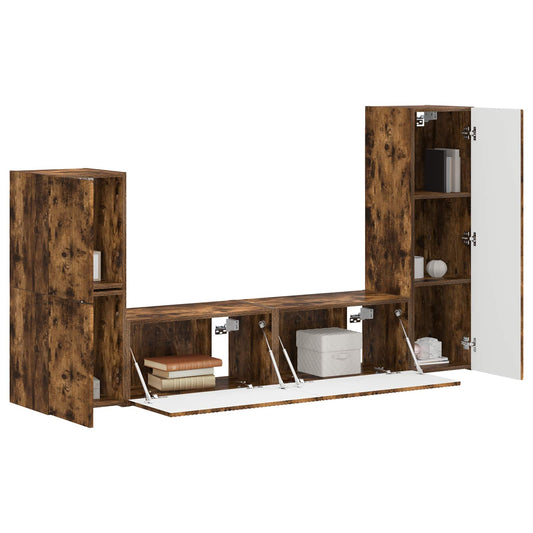 TV Cabinet Set Wall-mounted 4 pcs Smoked Oak Engineered Wood
