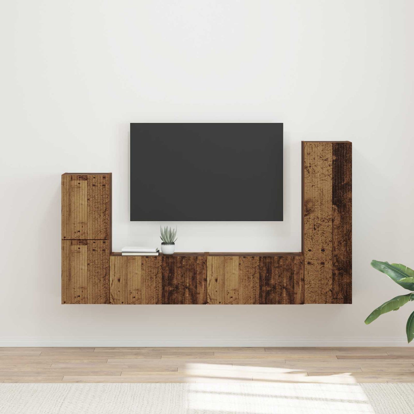 TV Cabinet Set Wall-mounted 4 pcs Old Wood Engineered Wood