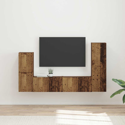 TV Cabinet Set Wall-mounted 4 pcs Old Wood Engineered Wood