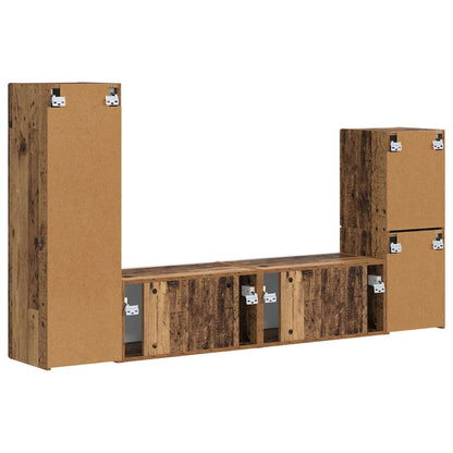 TV Cabinet Set Wall-mounted 4 pcs Old Wood Engineered Wood