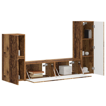 TV Cabinet Set Wall-mounted 4 pcs Old Wood Engineered Wood