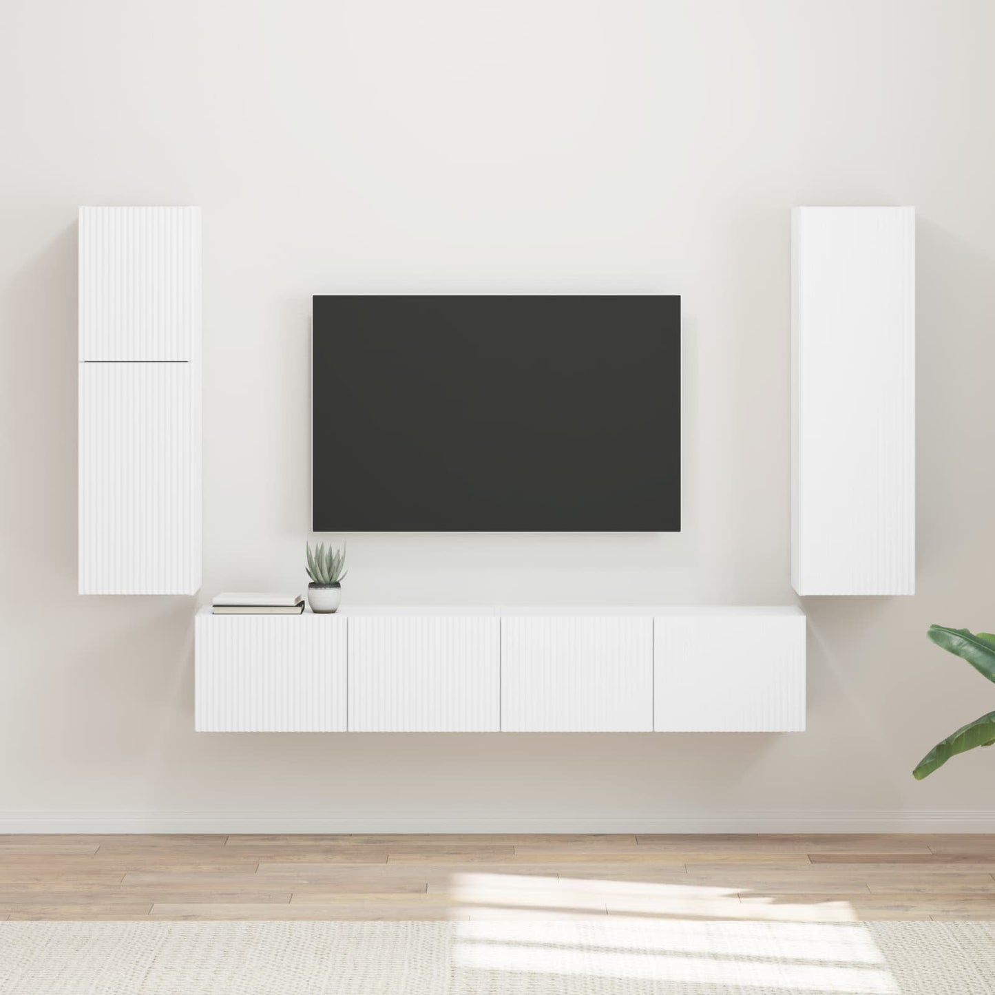 TV Cabinet Set Wall-mounted 4 pcs White Engineered Wood