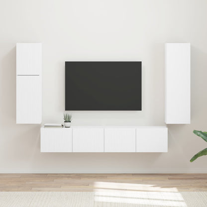 TV Cabinet Set Wall-mounted 4 pcs White Engineered Wood