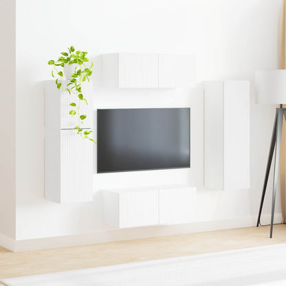 TV Cabinet Set Wall-mounted 4 pcs White Engineered Wood