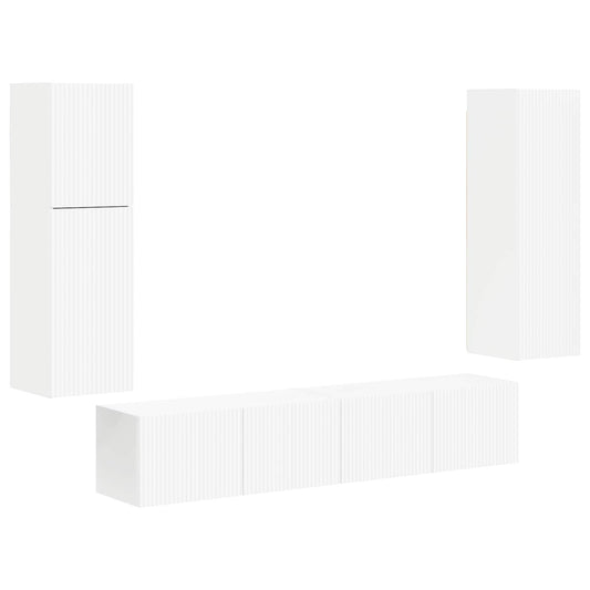 TV Cabinet Set Wall-mounted 4 pcs White Engineered Wood
