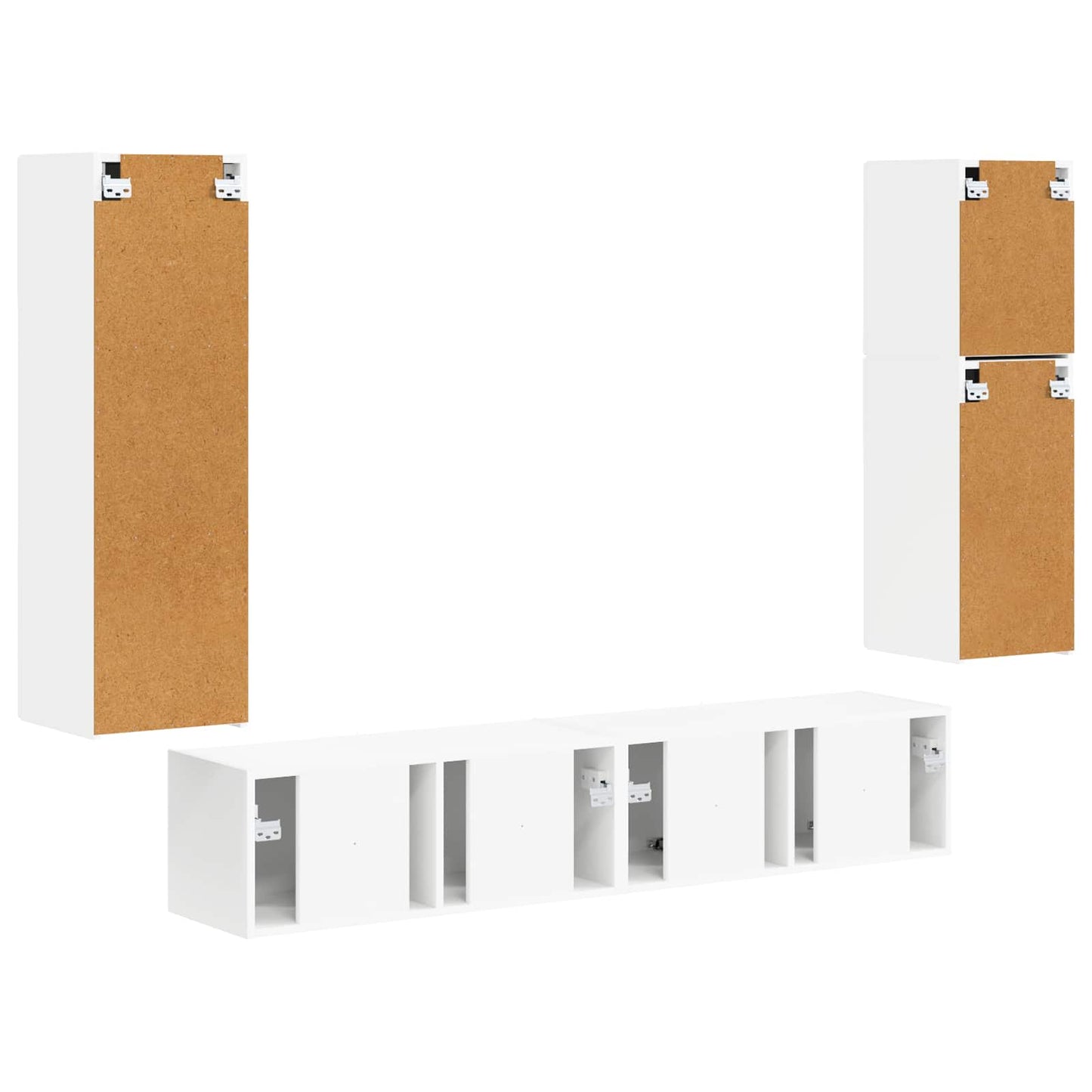 TV Cabinet Set Wall-mounted 4 pcs White Engineered Wood
