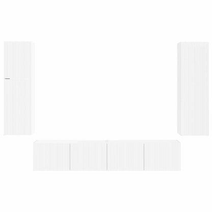 TV Cabinet Set Wall-mounted 4 pcs White Engineered Wood