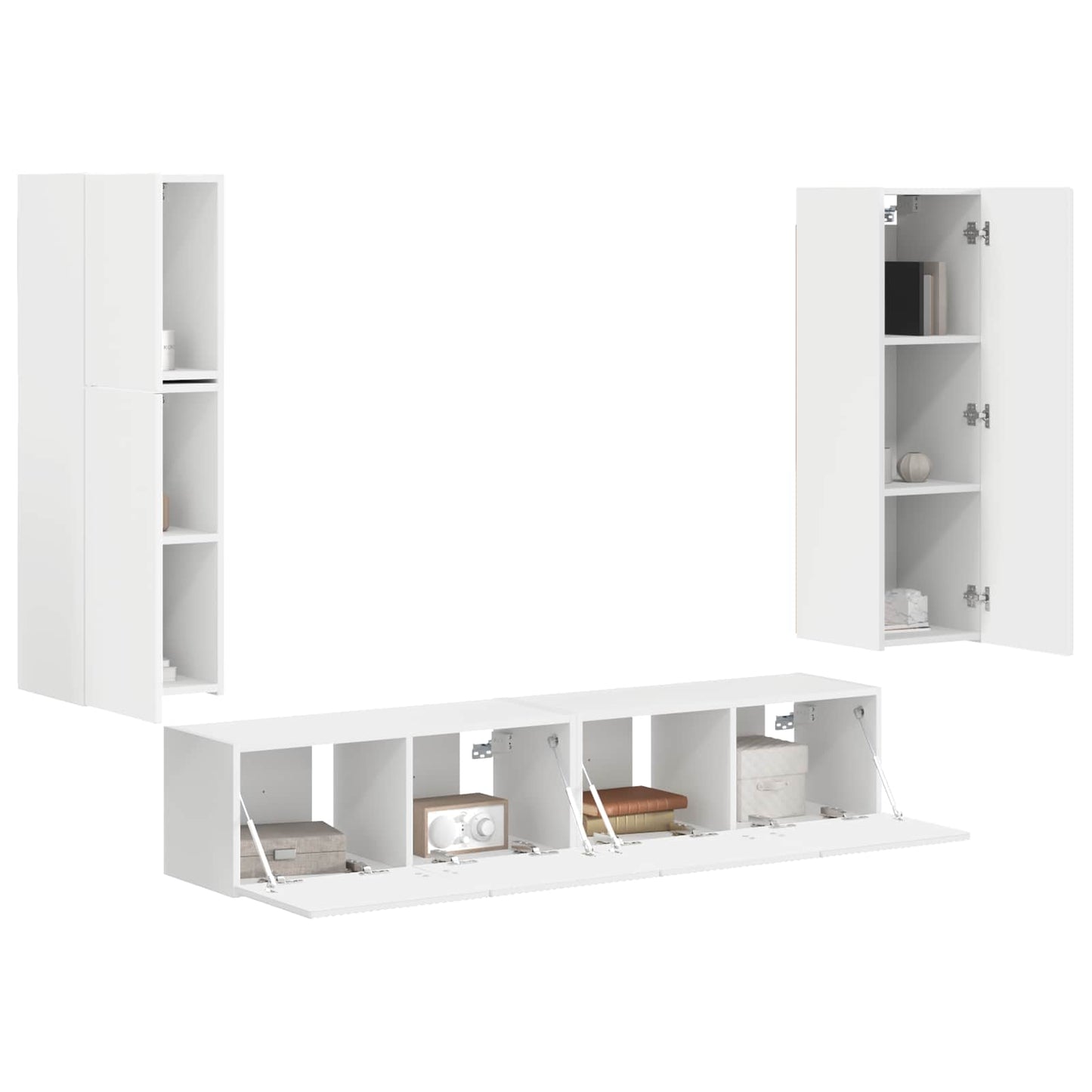 TV Cabinet Set Wall-mounted 4 pcs White Engineered Wood