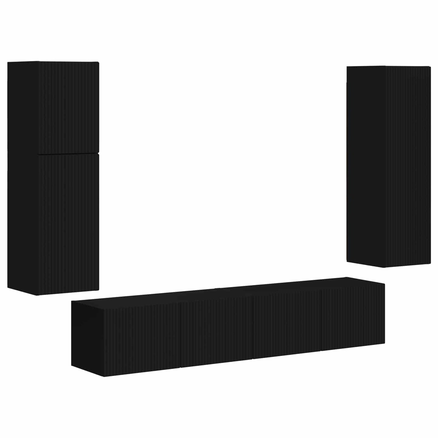 TV Cabinet Set Wall-mounted 4 pcs Black Engineered Wood