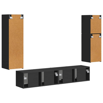 TV Cabinet Set Wall-mounted 4 pcs Black Engineered Wood
