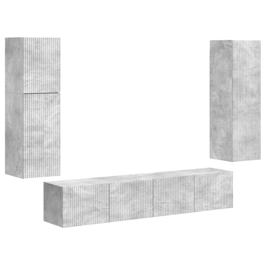 TV Cabinet Set Wall-mounted 4 pcs Concrete Grey Engineered Wood