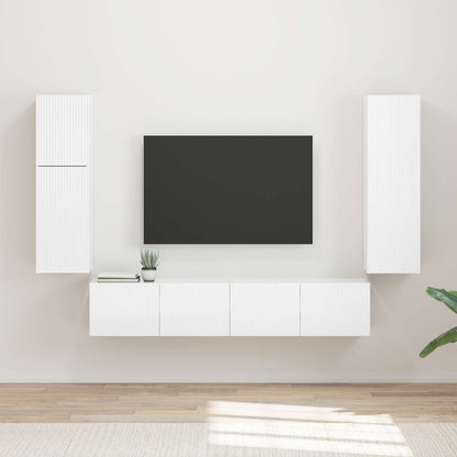 TV Cabinet Set 4 pcs High Gloss White Engineered Wood