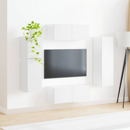 TV Cabinet Set 4 pcs High Gloss White Engineered Wood