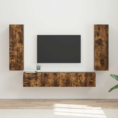 TV Cabinet Set Wall-mounted 4 pcs Smoked Oak Engineered Wood
